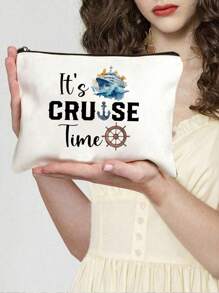 邮轮主题旅行化妆礼品袋，化妆包/洗漱包，拉链化妆包，拉链洗漱收纳包，拉链手机包，铅笔盒，化妆刷收纳包，适合女性、女孩、妈妈、姐妹、朋友、邮轮爱好者，文具旅行必备化妆包，假日必备化妆包，化妆收纳包，化妆品收纳袋，2024冬季假日化妆收纳包