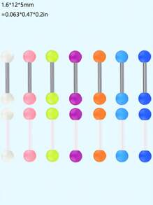 14pcs Glow Ball Tongue Piercing Jewelry Set, Unisex Body Piercing Accessories, Music Festival Decorations - Multicolor - View 16