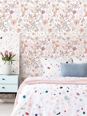 Fresh Pink/Green Art Flower Wallpaper, Peel And Stick Waterproof Renovation Wall Sticker, Removable Beautiful Mural, Home Decor, Wall Art, Wall Decoration 17.7 Inch * 6.5/9.8 Feet, Renovation Stickers Peel Wall Panels, Wall Paper, Wallpapers, Spring Decoration Items Refresh Your Home, Festival Decoration Stickers Gifts Birthday Graduation