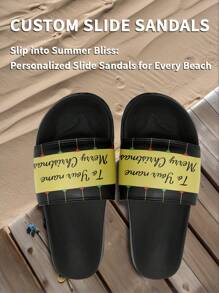 1 Pair Christmas Name Custom Slide Sandals, Personalized Santa Photo Slide Sandals, Custom Name Christmas Hat Thick Sole Slide Sandals, Personalized Slide Sandals, Photo Slide Sandals, Personalized Slide Sandals For Women And Men, Personalized Slide Sandals, Christmas Gift For Mom/Dad/Her/Him/Girlfriend/Boyfriend/Wife/Husband/Friend - Black - View 4