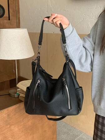 Modeväska i Madewell-stil vintage tygväska/underarmsväska, koreansk litchi-struktur, väska med stor kapacitet, pendlarväska för kvinnor