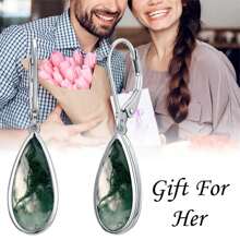 TOUPOP Hoa tai hình giọt nước đá mã não rêu cho nữ Bông tai thả dài bằng bạc Sterling S925 Quà tặng cho phụ nữ (Mã não rêu) - Mã não thủy sinh - Xem 1