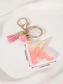 1pc Creative Letter Stone Resin Keychain With Tassel & Butterfly, Letter Pendant Keyring For Girls - Pink - View 37