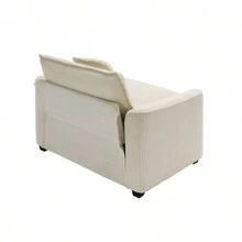 Mid-Century Modern Set Of 2 Sofas With One 3-Seater Sofa And One Single Accent Chair, Light Beige Corduroy Fabric