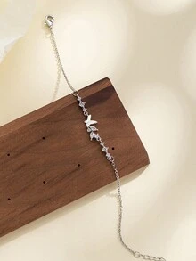 1 件小众设计简约水钻蝴蝶可调节手链 - 銀色 - 查看 2