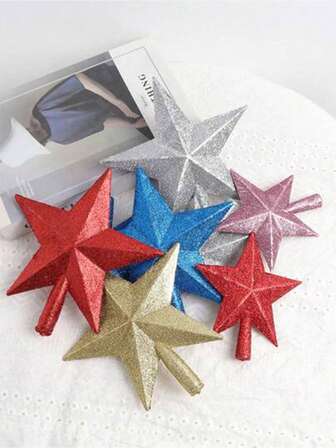 1 Pc Star Ornaments Glitter Pentagram Christmas Party Holiday Home Decoration For Living Room Bedroom Decoration