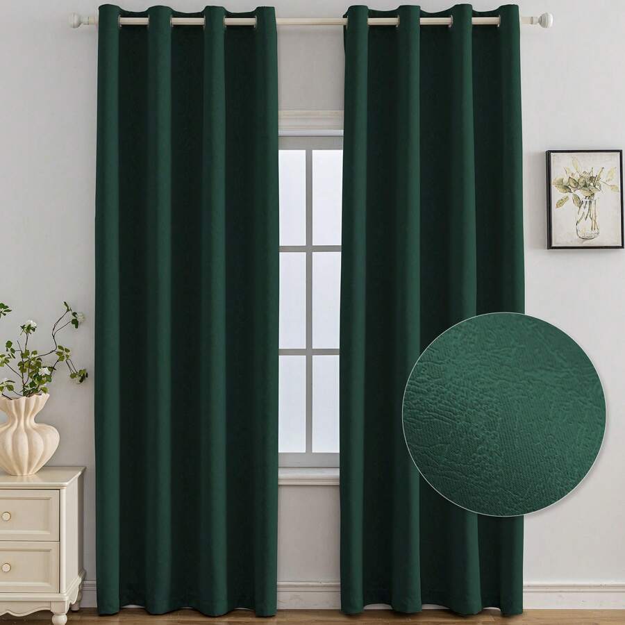 YSTYLE 2 pièces rideaux occultants d'intérieur, rideaux thermiques pour chambre à coucher avec anneaux, rideaux insonorisants pour salon, rideau thermique isolant froid et chaud - Vert - Voir 1