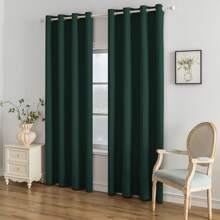 YSTYLE 2 pièces rideaux occultants d'intérieur, rideaux thermiques pour chambre à coucher avec anneaux, rideaux insonorisants pour salon, rideau thermique isolant froid et chaud - Vert - Voir 2