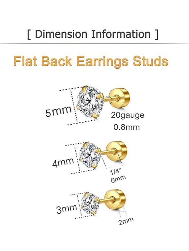 AVYRING 6ps Flat Back Earrings Silver Gold Flat Back Cartilage Earring For Women Flat Back Stud Earrings Flatback Stud Earrings Hypoallergenic Screw Back Earrings For Women - Multicolor - View 2