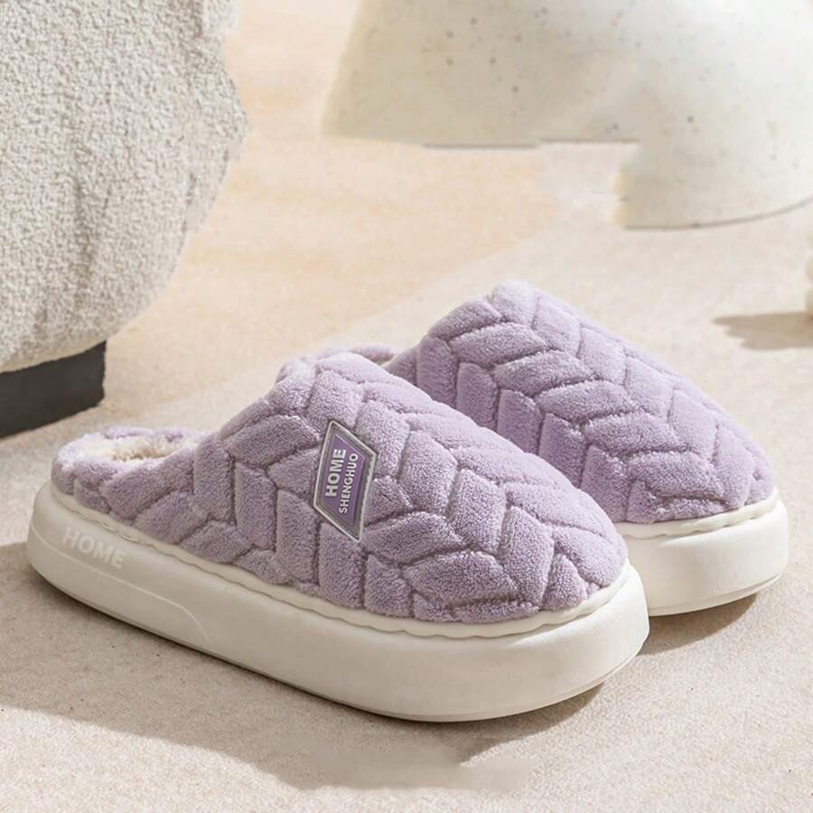 1 Pair Women's Closed Toe Warm Fluffy Soft Bottom Slipper Shoes, EVA
