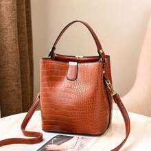 Alwy Women's Crocodile Crossbody Bag Structured Resistant Bag Tour - Rỉ Nâu - Xem 1