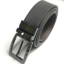 Men's Shiny Leather Belt With Double Sided Pin Punch Buckle Gift - màu đen - Xem 1
