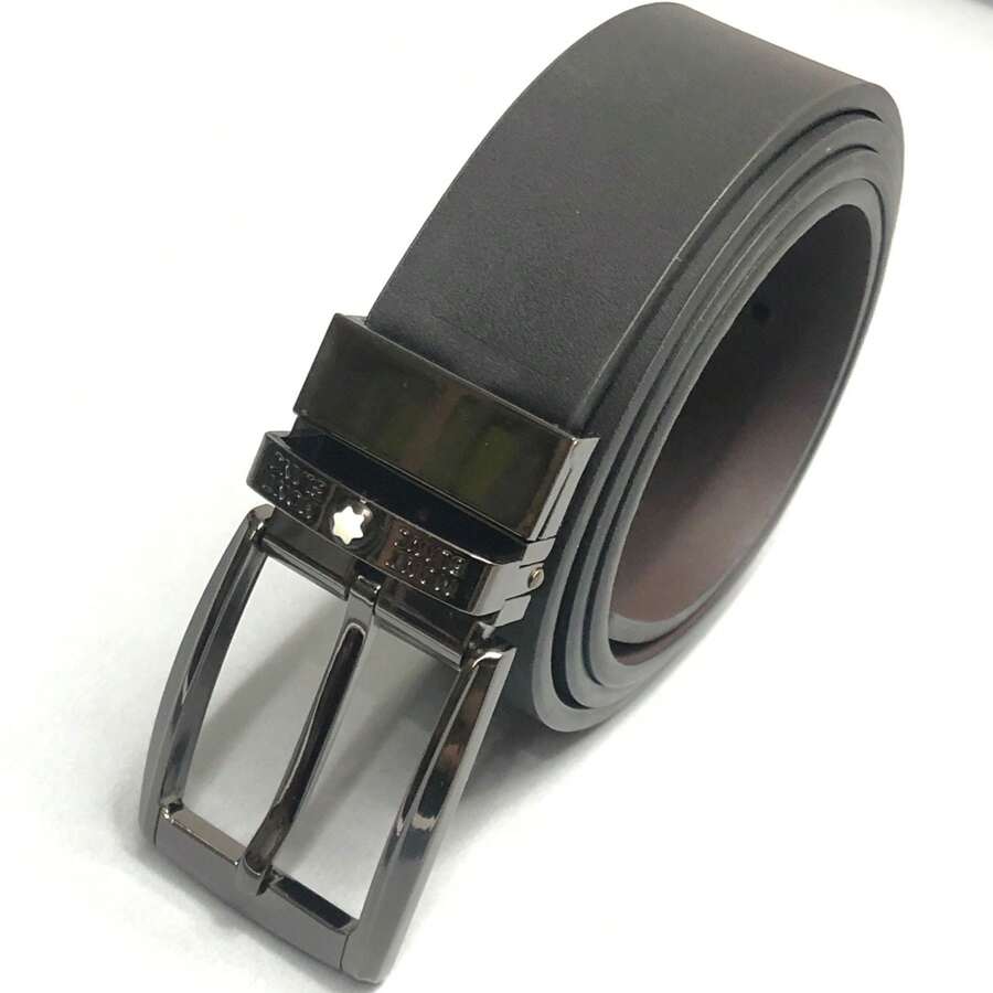 Men's Shiny Leather Belt With Double Sided Pin Punch Buckle Gift - màu đen - Xem 1