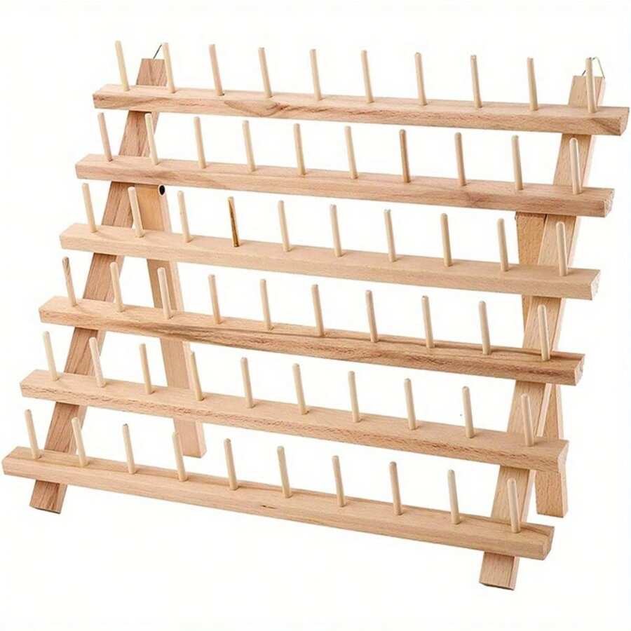 Wooden Folded Thread Rack 60 Spool Thread Wooden Storage Rack, Sewing Embroidery Bobbins Thread Organizer, Sewing Craft Tools Gift - 1PCS - View 1