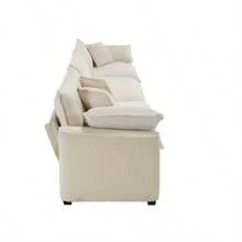 Mid-Century Modern Set Of 2 Sofas With One 3-Seater Sofa And One Single Accent Chair, Light Beige Corduroy Fabric