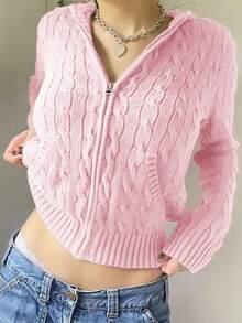 女式 Y2K 针织上衣，带装饰口袋，休闲连帽运动衫，轻便舒适，适合休闲、日常、约会、居家、办公室、派对、节日、购物、万圣节、圣诞节、感恩节、度假 - 粉色 - 查看 2