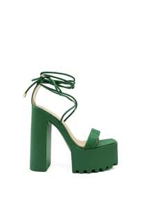 RevReaL Women's Platform Block Heels With Ankle Wrap Strap - High Heel Sandals For Party, Clubbing, And Special Occasions - Green - View 2