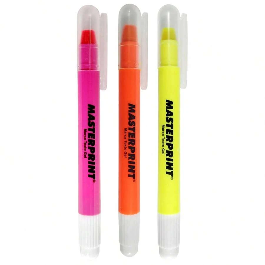 Masterprint MP613 Neon Gel Highlighter Pen With Retractable Tip, 3-Color Kit - Orange Pink Yellow - 彩色 - 查看 1