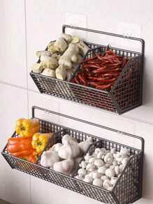1 pièce Étagère murale multifonctionnelle à 1/2/3 compartiments, support en plastique résistant à l'eau pour épices de cuisine, condiments, pommes de terre, oignons, ail, piment, gingembre, ustensiles de cuisine, décoration de pièce, convient pour la cuisine, le restaurant, les fêtes, le camping, les rassemblements, cadeau pour les amis et la famille - Noir - Voir 3