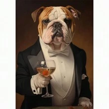 1 Stück Tierportrait Leinwandmalerei Hund als König verkleidet, lustige Poster und Drucke Wandkunst Bilder für Wohnzimmer Dekoration ohne Rahmen