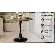 Walnut Circular Dining Table, 31.5 "Tulip Dining Table, Kitchen Dining Table For 2-4 People, MDF Tabletop And Base, And 2 Gray PU Black Metal Leg Dining Chairs Set 2