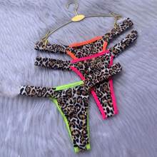 Kit 4 Sensual Thongs Panties Double Thong Sexy Thong Animal Print With Neon - 彩色 - 查看 1