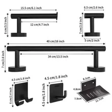 Juego de accesorios de baño de 9 piezas Toallero Jabonera de acero inoxidable 304 negro, individual y bonito - Negro - Ver 6