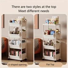 1pc Adjustable Multi-Tier Snack & Book Storage Cart, Plastic Material With Wheels, Double-Deck, For Home/Dorm Use - White - View 3