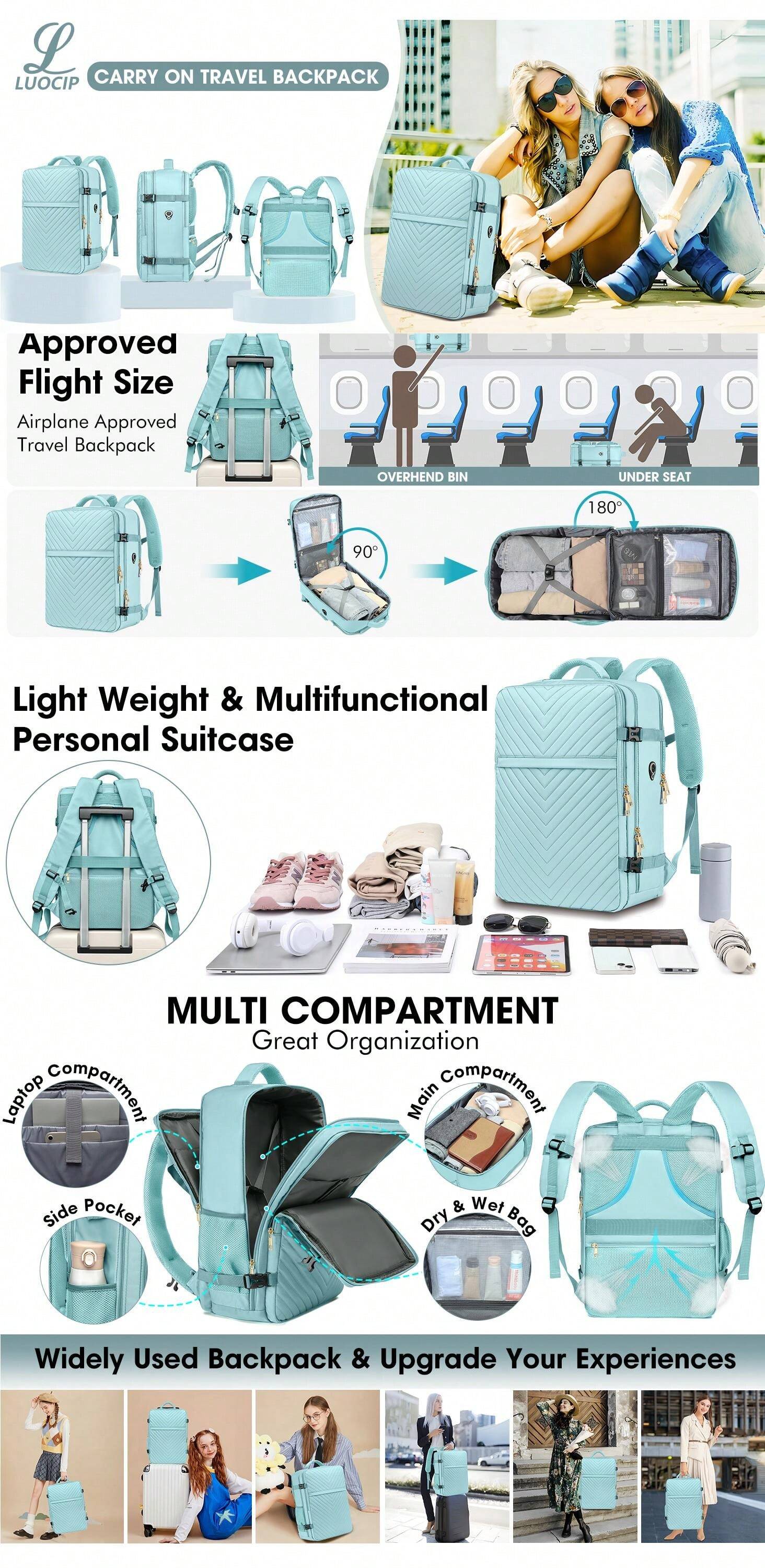 Large Carry On Travel Backpack Flight Approved Waterproof Luggage
