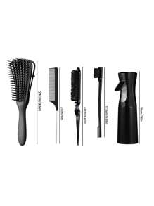 5Pcs Hair Styling Combs Set Teasing Hair Brushes Rat Tail Combs Edge For Women, Long Rat Tail Comb Bone Tip Sharp End Braid Divider Parting Hair Dye Comb Brush, Detangling Brush For Curly Hair, Black Hair Detangler, Afro Textured 3a To 4c Wavy, For Wet/Dry/Long Thick Curly Hair, Exfoliating Your Scalp For Beautiful And Shiny Curls, Hair Brush - Multicolor - View 4