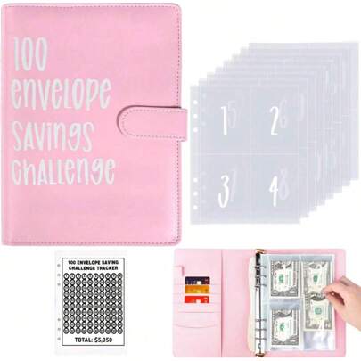 100 Envelope Saving Challenge Binder, 1 Piece Budget Binder, Money Saving Challenge Book, Saving Challenge Notebook, Money Organizer, Budget Planner Book For Budgeting Best