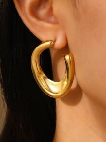 2pcs 18K Golden Stainless Steel Women Earrings Suitable For Gift, Party And Team-Building - Yellow Gold - View 1