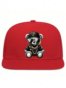 1 件嘻哈熊印花男女通用可调节棒球帽，街头时尚运动帽