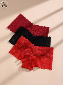 3 Pcs Sexy Women's Lace Comfortable And Breathable Boyshorts Lingerie