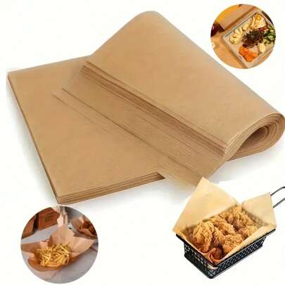 1 套 50/100/200/300 张烘焙纸、烘焙纸、空气炸锅内衬、多种尺寸选择、硅胶涂层不粘、用于烘焙、烹饪、烧烤、煎炸和蒸煮（未漂白） - 未漂白、家庭厨房配件、户外和派对用品