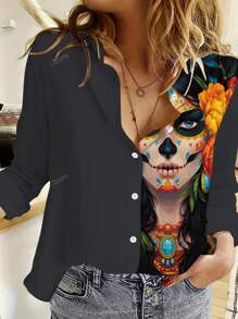 2024 Halloween Nieuwe Aankomst Digitale Print Lange Mouw Shirt