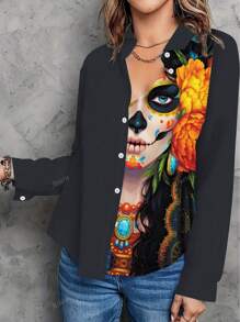 2024 Halloween Nieuwe Aankomst Digitale Print Lange Mouw Shirt