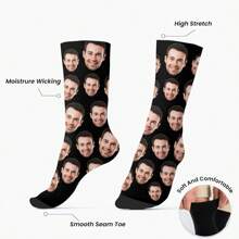 1 paire de chaussettes personnalisées avec n'importe quel visage pour garçons, chaussettes photo personnalisées pour beaux mecs et jolies filles, chaussettes hautes de couple avec image personnalisée intéressante, convient pour la Saint-Valentin, les anniversaires et autres occasions, drôles, folles, anime, idées de cadeaux multicolores pour l'école, l'hiver, la Saint-Valentin