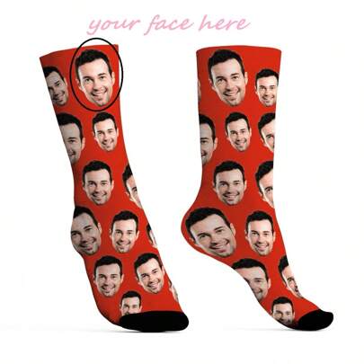 1pair Custom Put Any Face On Socks For Boy, Personalized Photo Socks For Handsome Guys & Beautiful Girl, Interesting Customized Picture Couple High Crew Socks, Suitable For Valentine's Day, Birthday Gifts And Other Occasions, Funny, Crazy, Anime, Multicolor Socksback To School Winter Gift Ideas Boy Girl Valentine's Day,Kids,Urban Gala,Modern,Colorful,Cute