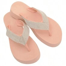 Women's Platform Flip Flops Beautiful Shiny Comfortable Soft - 裸體 - 查看 6