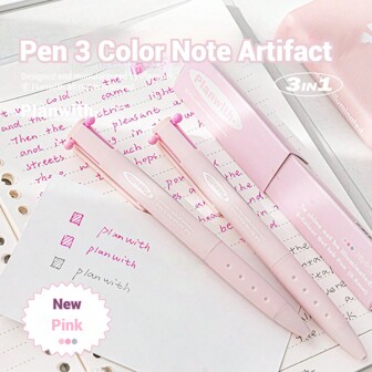 1 Pieza Bolígrafo triangular multicolor de 3 colores con punta de 0.5 mm, marcador minimalista, bolígrafo corrector para estudiantes, multifuncional para oficina y artículos escolares