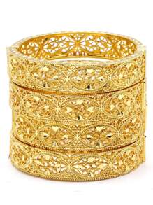 1 pieza Brazalete abierto de lujo chapado en oro de 24 quilates de aleación de zinc, accesorios diarios de Dubái para mujeres