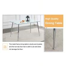 Table And Chair Set.Rectangular Dining Table With Tempered Glass Tabletop And Silver Plating Metal Legs.Paired With 6 Checkered Armless High Back White Chairs With Electroplated Metal Legs. - 白色+玻璃+金屬+6座如圖 - 查看 14