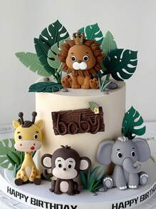 1/6/8 件丛林动物软塑料娃娃狮子长颈鹿大象猴子乌龟背叶草蛋糕装饰