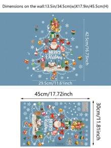 1pc Christmas Tree Window Clings Decal Stickers - Cartoon Santa Claus & Elk & Snowflake Pattern Static PVC Stickers For Seasonal & Holiday Decor, White Snowflake Static Glass Sticker For Winter Party And New Years Celebrations,Christmas