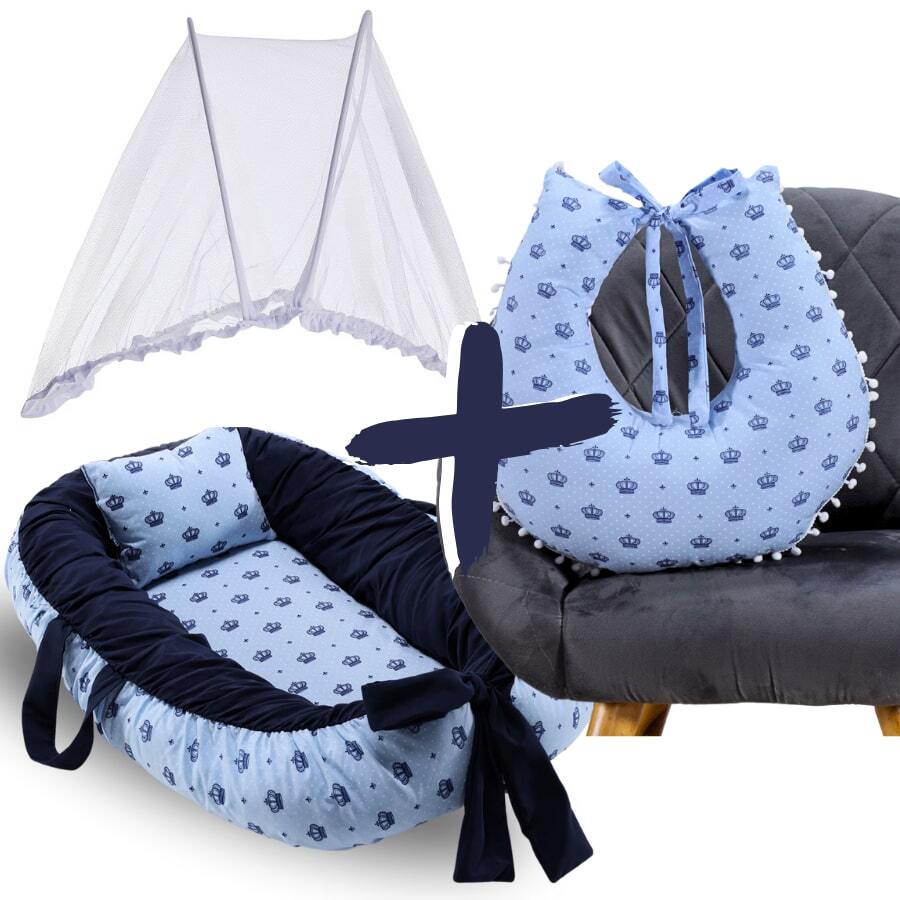 MeF Mae e Filho Baby Crib Reducer Nest Kit + Breastfeeding Pillow + Removable Portable Mosquito Net - 王子海軍藍 - 查看 1