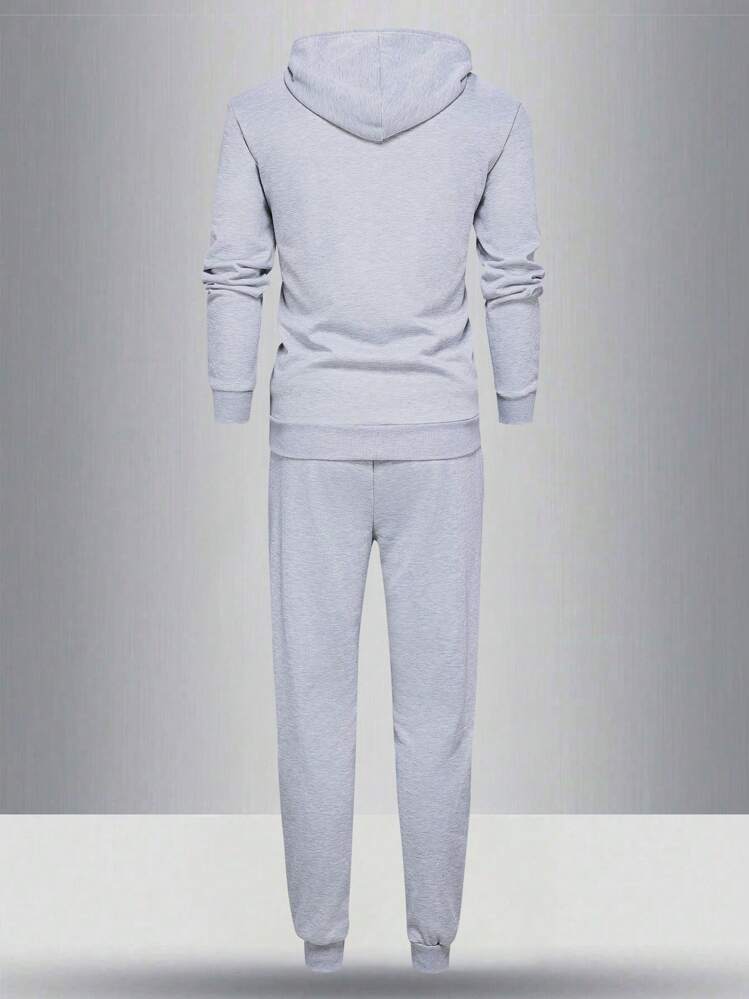 Bộ áo hoodie mỏng và quần dài cho nam, dáng ôm vừa vặn, họa tiết in mặt cá nhân, trang phục thời trang thường ngày có túi và dây rút ở eo, thích hợp làm quà tặng cho chồng hoặc bạn trai, dạo phố, đi làm, sử dụng ngoài trời, trang phục mùa thu, trang phục ấm áp - Màu Xám nhạt - Xem 2