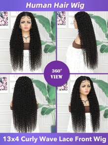 Peruca Frontal de Renda Ondulada Encaracolada 13x4 Cabelo Humano Pré-Desembaraçado, Perucas Encaracoladas 26-32 Polegadas com Frente de Renda Transparente 200 Densidade para Mulheres, Cor Natural