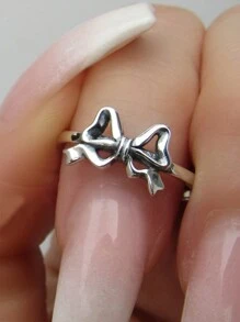 1pc Vintage Silver Boho Style Bowknot Ring, Everyday Wear