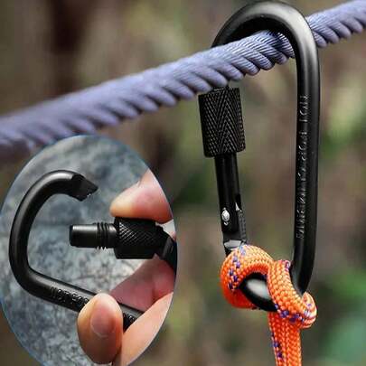 2pcs Outdoor Climbing Aluminum Alloy D-Ring Carabiners, Metal Hook Keychain, Spring Clip, Suitable For Camping, Hiking, Fishing, Rafting And Other Activities